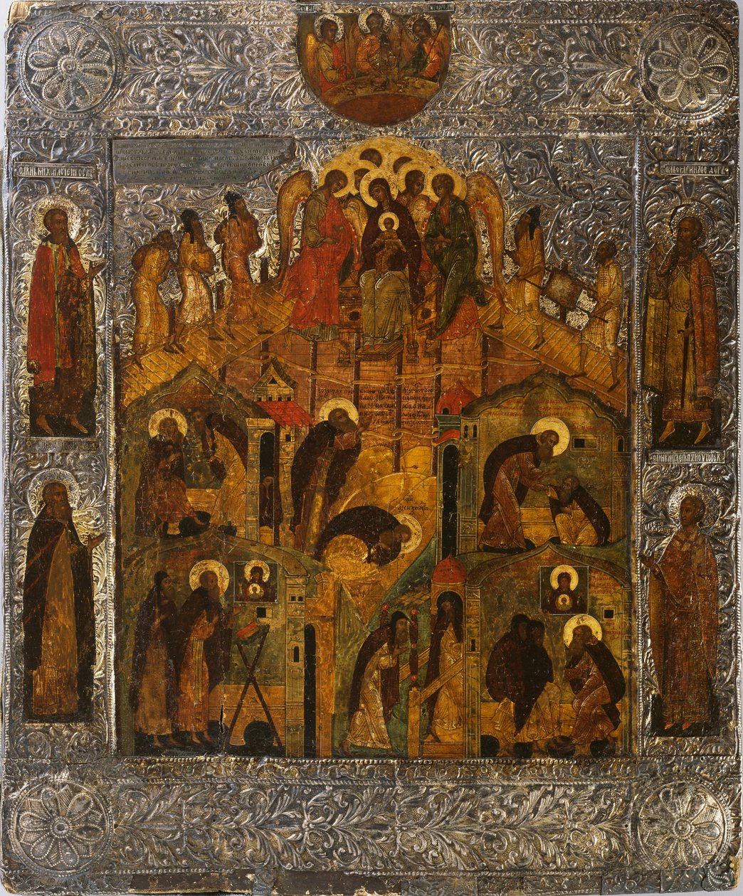 A Revelação da Virgem Maria a São Alexandre Svirsky, 1600. de Russian icon.