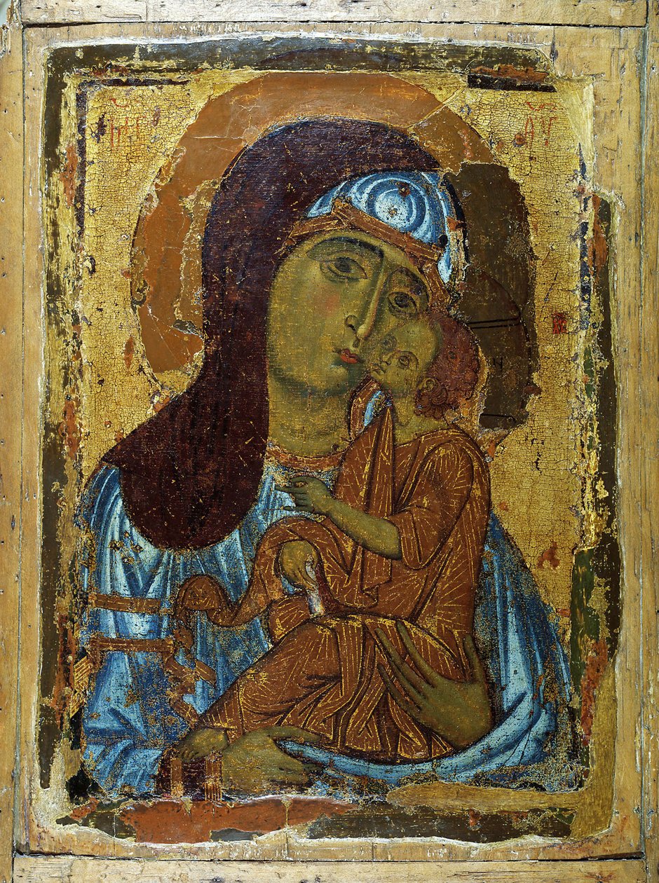 A Virgem Eleusa, início do século XIII. de Russian icon.