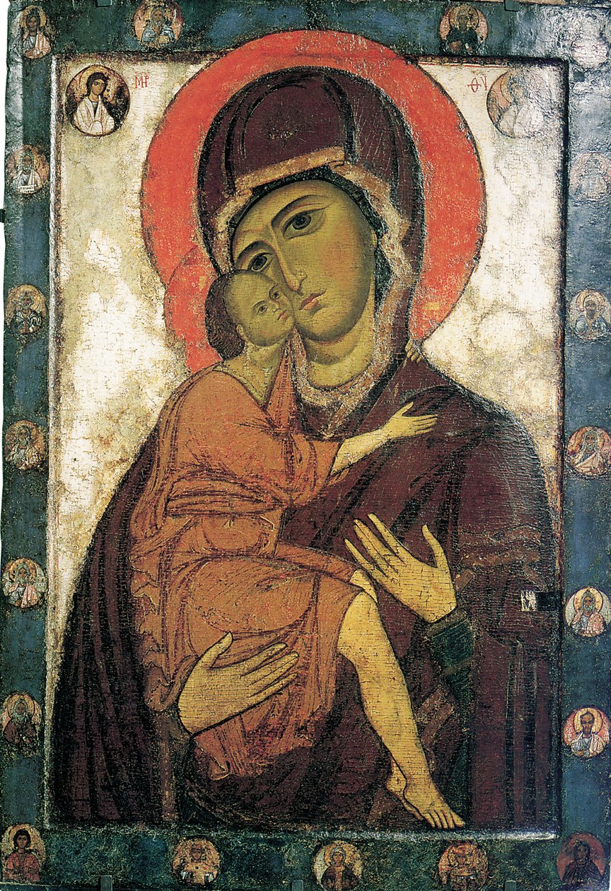 A Virgem de Belozersk, início do século XIII. de Russian icon.