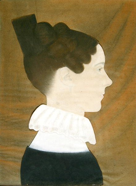 Retrato de Mary Davis Denny (pastel, carvão vegetal e colagem de papel colorido sobre papel tecido azul) de Ruth Henshaw Bascom