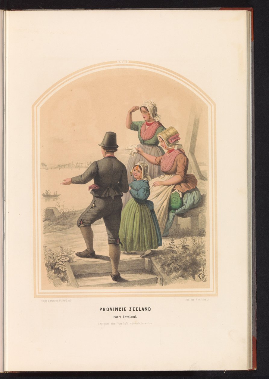 Traje tradicional de Noord-Beveland na Zelândia, 1857 Província da Zelândia. Noord Beveland / XVII (título no objeto) de Ruurt de Vries