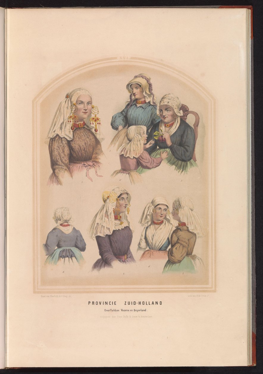 Traje de Overflakkee, Voorne e Oud-Beijerland na Holanda do Sul, 1857
Província da Holanda do Sul Overflakkee Voorne e Beijerland / XVI (título sobre o objecto) de Ruurt de Vries