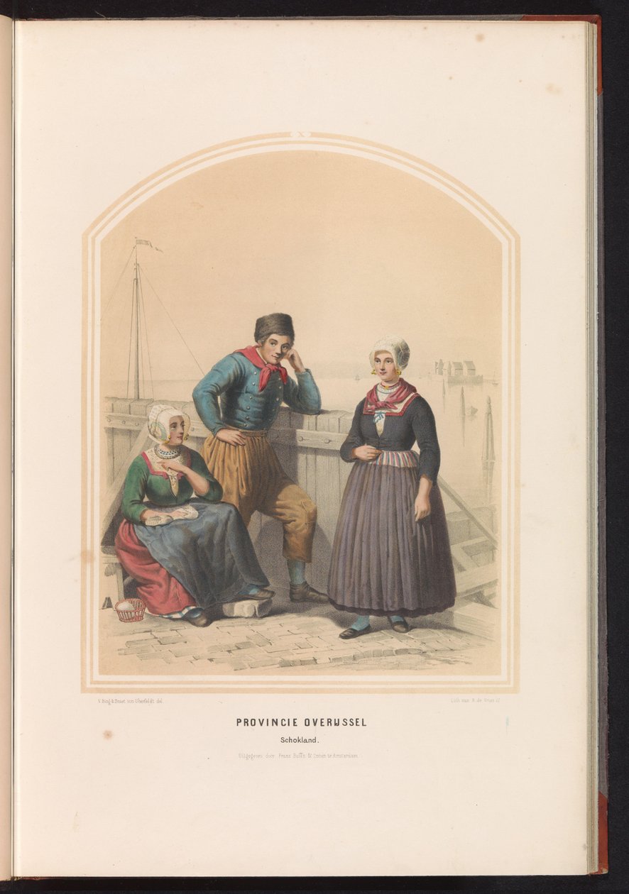 Traje tradicional de Schokland na província de Overijssel, 1857 Província de Overijssel Schokland / X (título no objeto) de Ruurt de Vries
