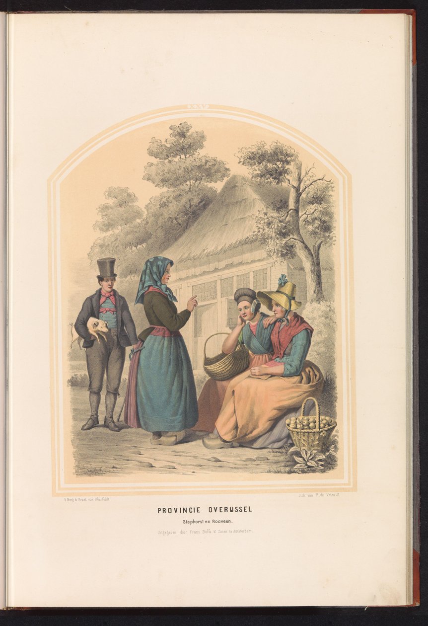 Traje tradicional de Staphorst e Rouveen em Overijssel, 1857 Província de Overijssel. Staphorst e Rooveen / XXV (título no objeto) de Ruurt de Vries