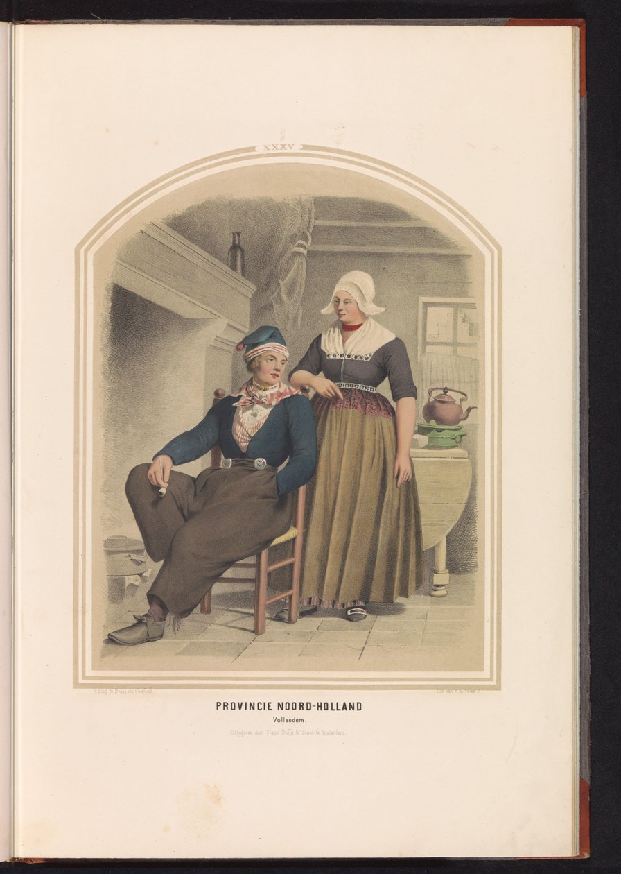 Traje tradicional de Volendam na Holanda do Norte, 1857 Província da Holanda do Norte. Vollendam / XXXV (título no objeto) de Ruurt de Vries
