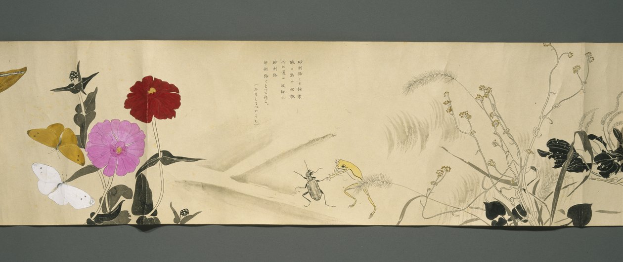 Amigos dos Animais Selvagens (Yasei no Tomo), Taisho, Taisho 7º Ano, c.1918 (tinta & wc em papel tufado decorado com mica) de Ryoka Kawakami