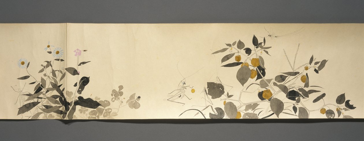 Amigos dos Animais Selvagens (Yasei no Tomo), Taisho, Taisho 7º Ano, c.1918 (tinta & wc em papel tufado decorado com mica) de Ryoka Kawakami