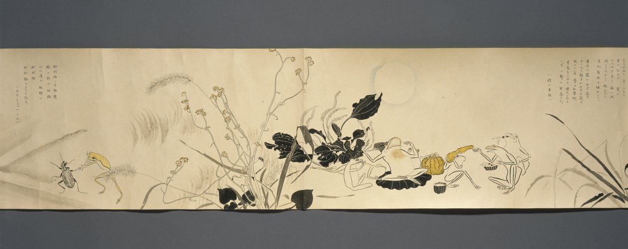 Amigos dos Animais Selvagens (Yasei no Tomo), Taisho, Taisho 7º Ano, c.1918 (tinta & wc em papel tufado decorado com mica) de Ryoka Kawakami
