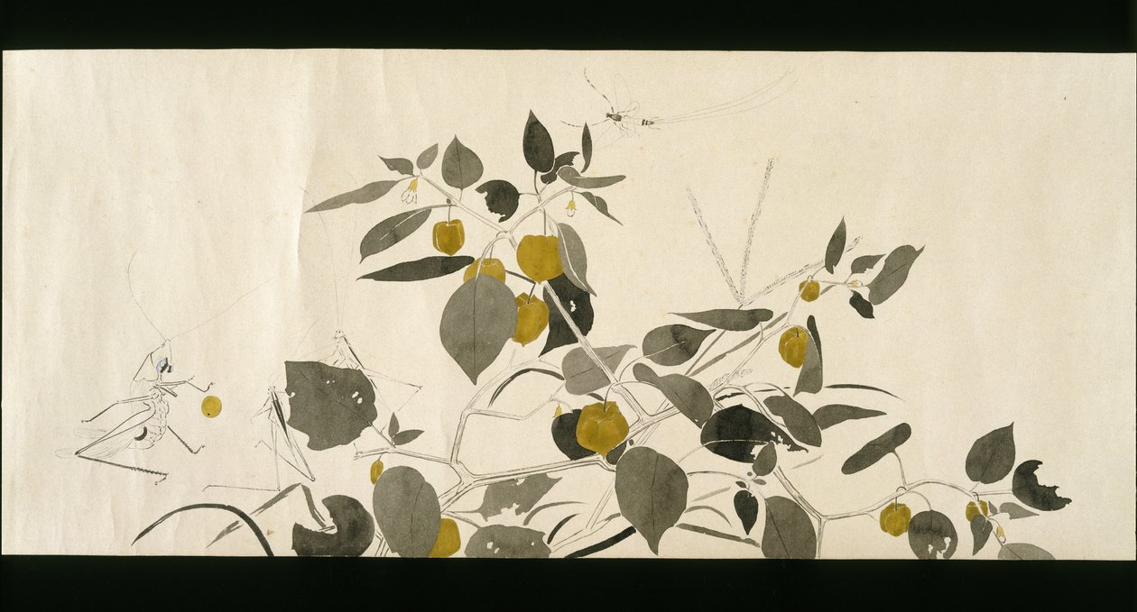 Amigos dos Animais Selvagens (Yasei no Tomo), Taisho, Taisho 7º Ano, c.1918 (tinta & wc em papel tufado decorado com mica) de Ryoka Kawakami