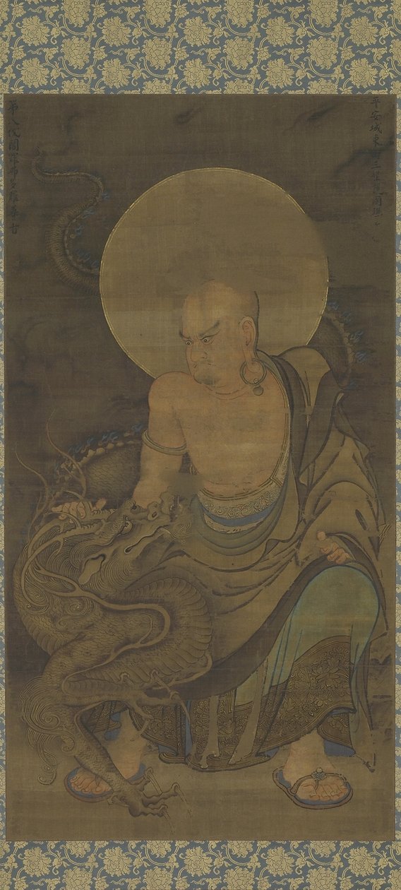 Arhat (Hottara Sonja - Vajraputra) Período Nanbokucho, meados do século XIV (tinta, cor e ouro na seda) de Ryozen