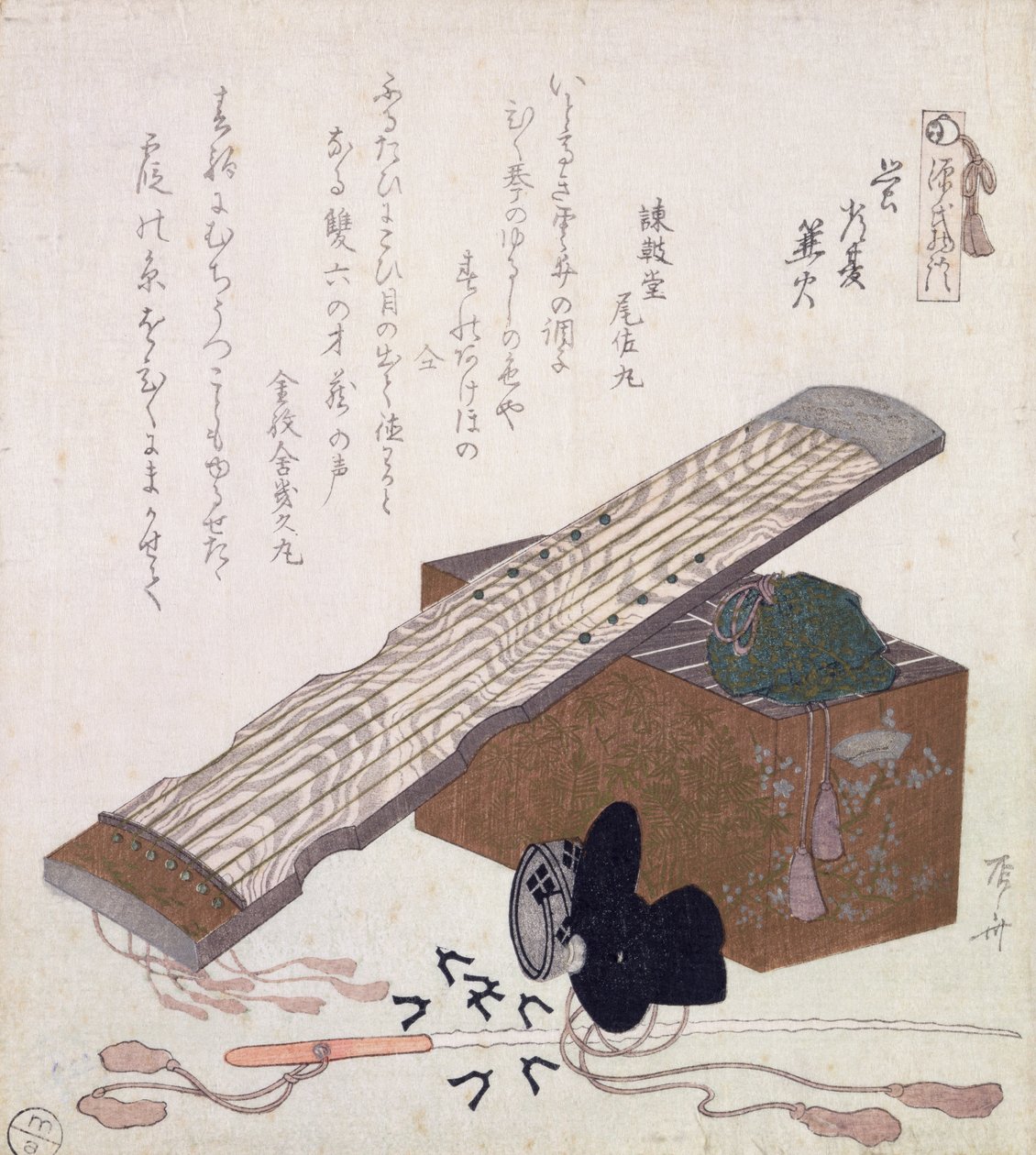 Ainda vida com um Koto, c.1810 (impressão woodblock de cor) de Ryuryukyo Shinsai