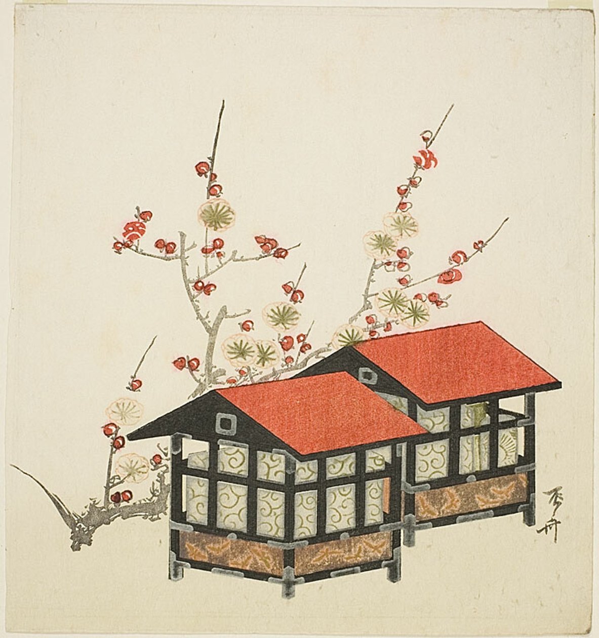 Casas de pássaros e ramos de ameixa de Ryuryukyo Shinsai