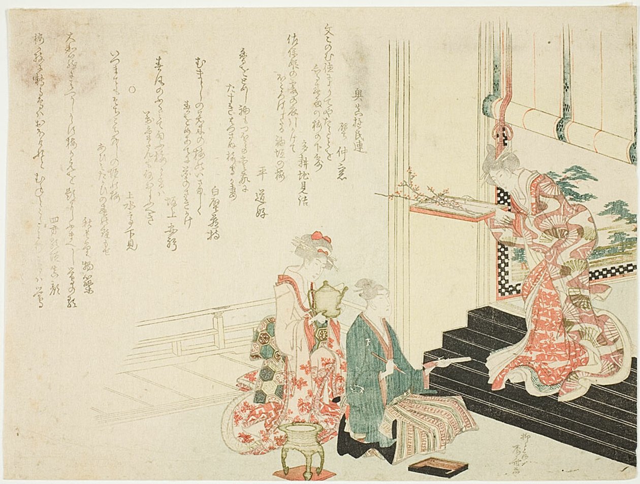 Literatos a pintar as flores de ameixoeira de Ryuryukyo Shinsai