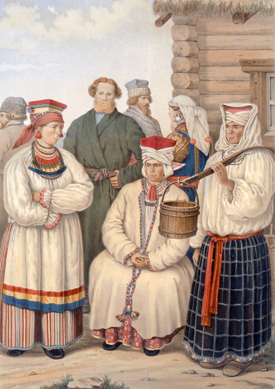 Traje de inverno de uma família de cidadãos notáveis, distrito de Voronege, c.1840s de S. Pavloff
