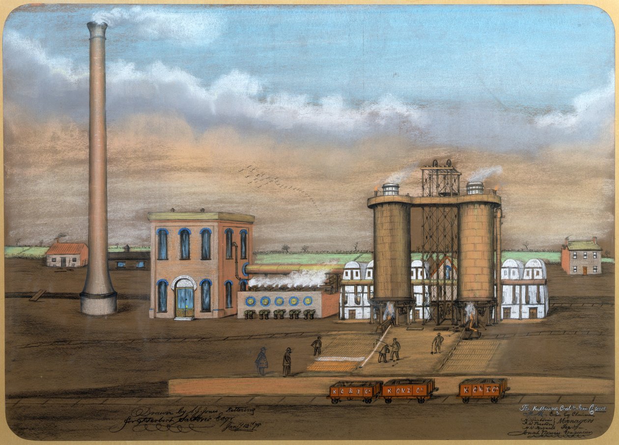 Kettering Furnaces, 1878 (pastel sobre papel) de S.J. Jones