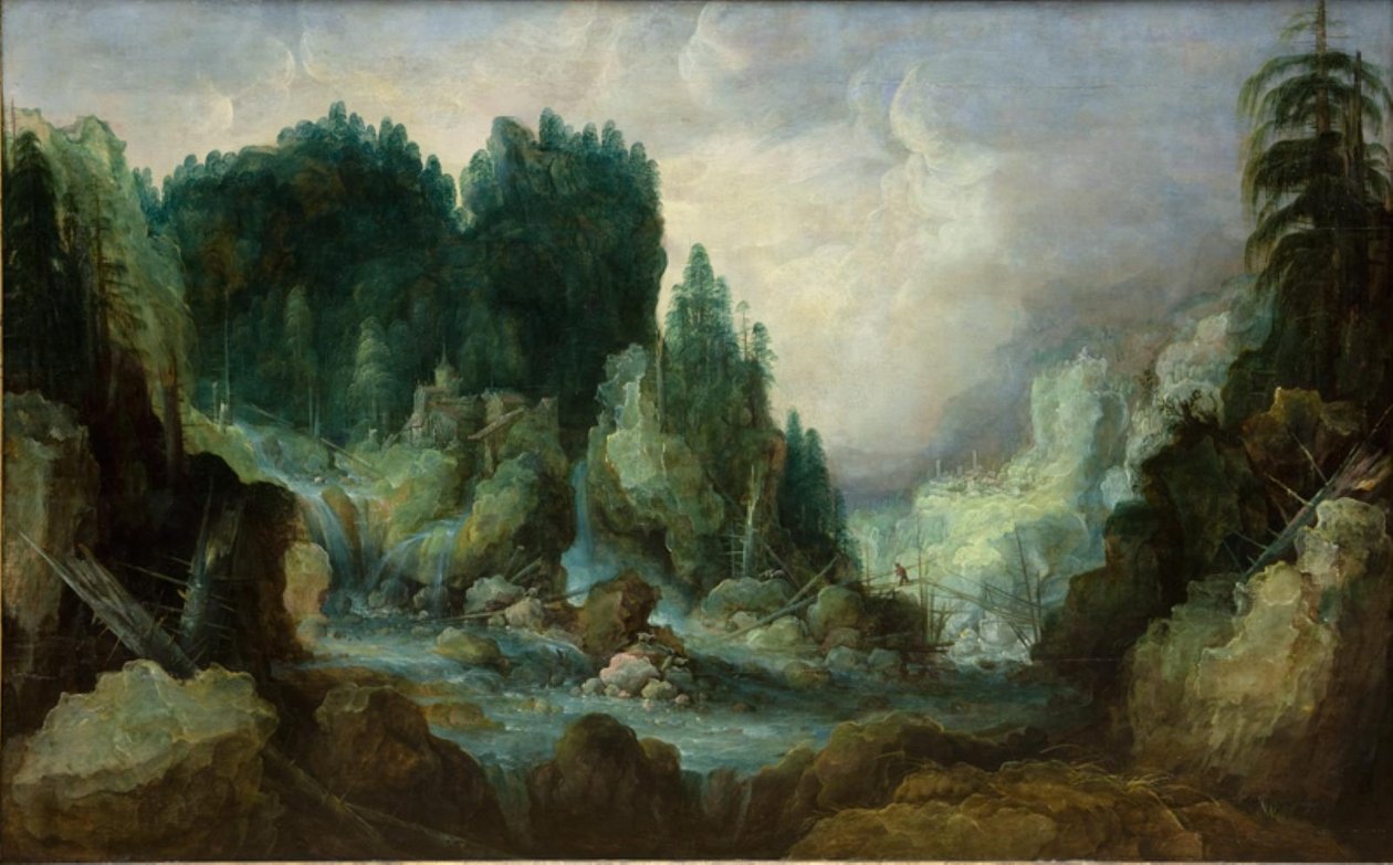 Paisagem rochosa com um rio e uma cachoeira de SMK 6187 Monogrammist IVDS