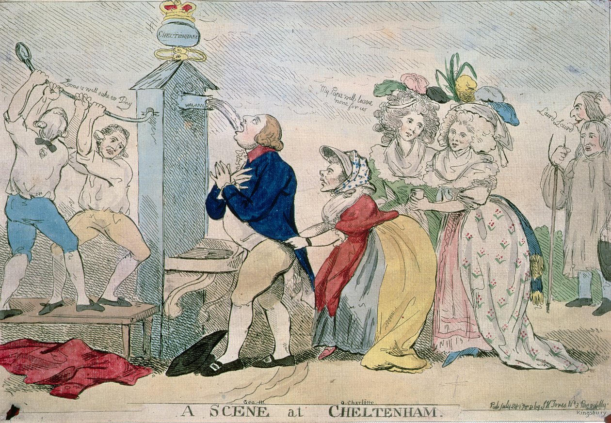 Uma cena em Cheltenham. Desenho satírico, pub. 1788 de S.W. Fores