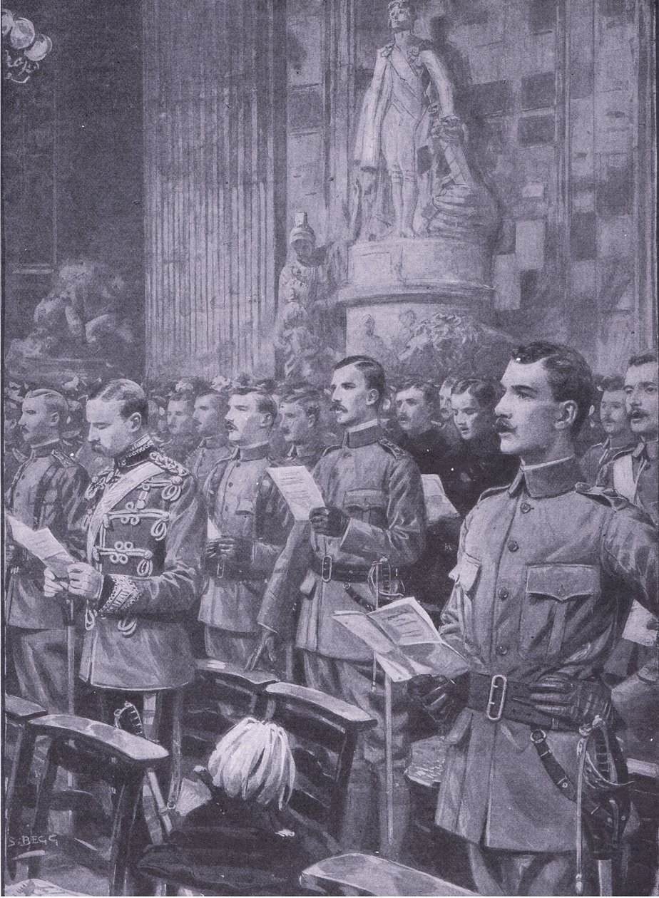 Voluntários imperiais da cidade em St Pauls, ilustração fromAfter Pretoria: The Guerilla War, 1902 de S. Begg