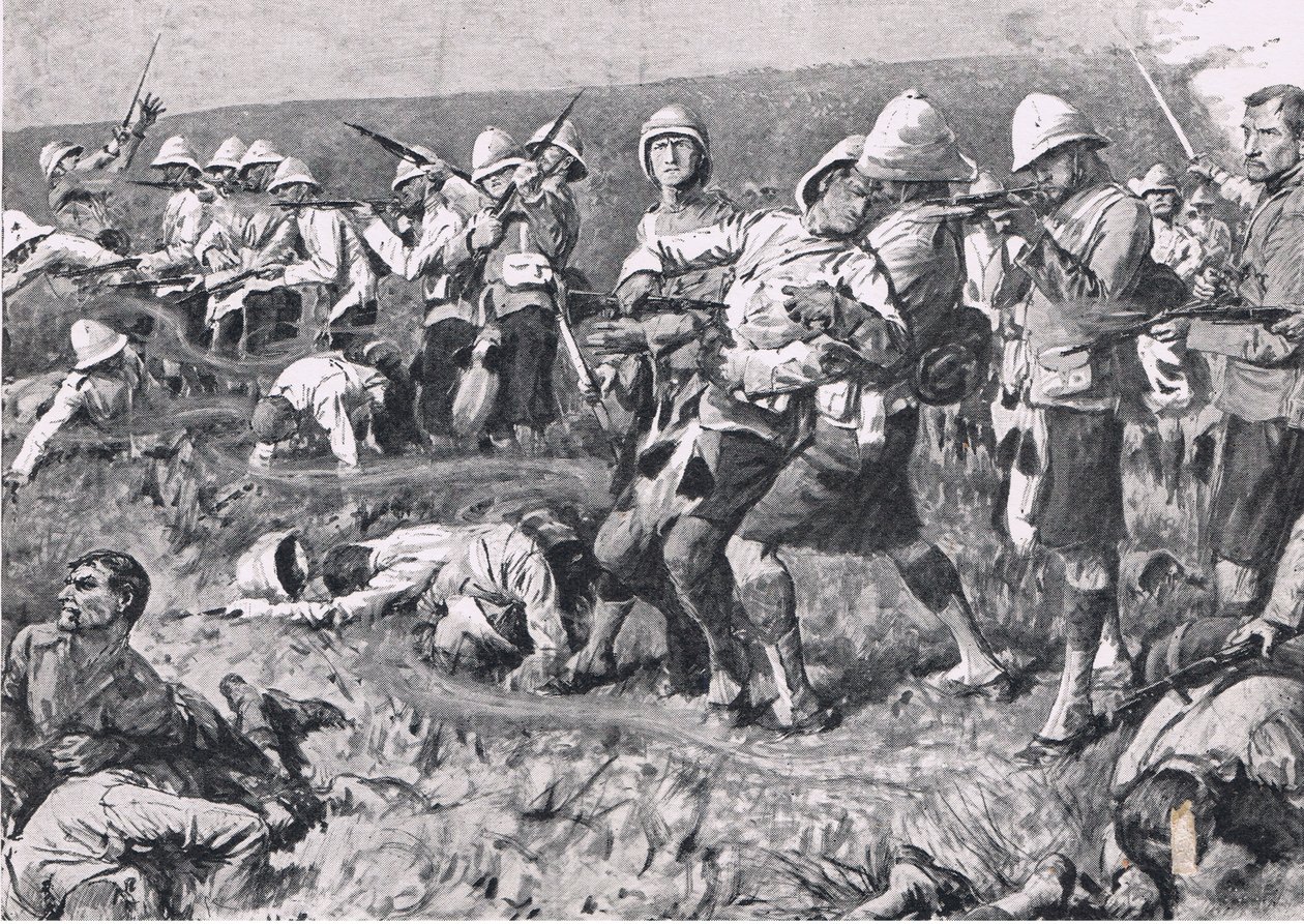 Monte Majuba, 27 de fevereiro de 1881 (1ª Guerra dos Bôeres), ilustração das Batalhas Britânicas na Terra e no Mar, 1915 de S. Begg