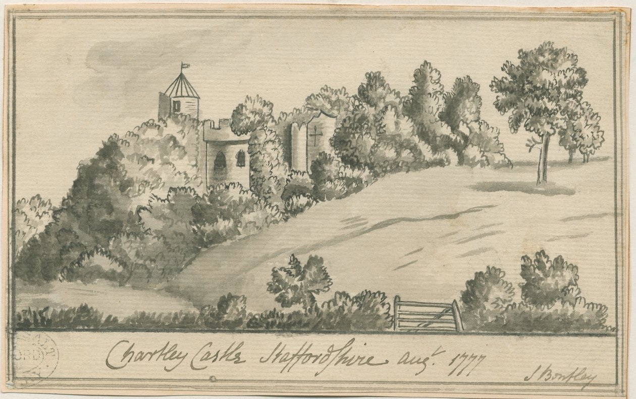 Castelo de Chartley: desenho em sépia, agosto de 1777 de S Bentley
