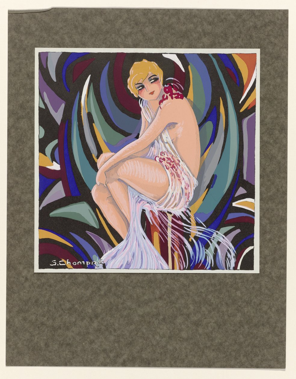 Femmes Modernes, 1926 : Mulher sentada, com drapejamento. de S Chompré