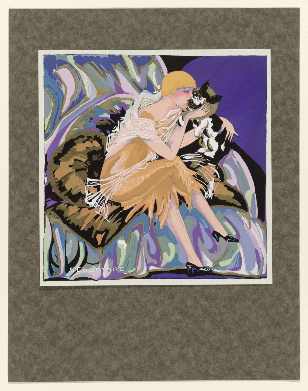 Femmes Modernes, 1926 : Mulher sentada com um gato de S Chompré