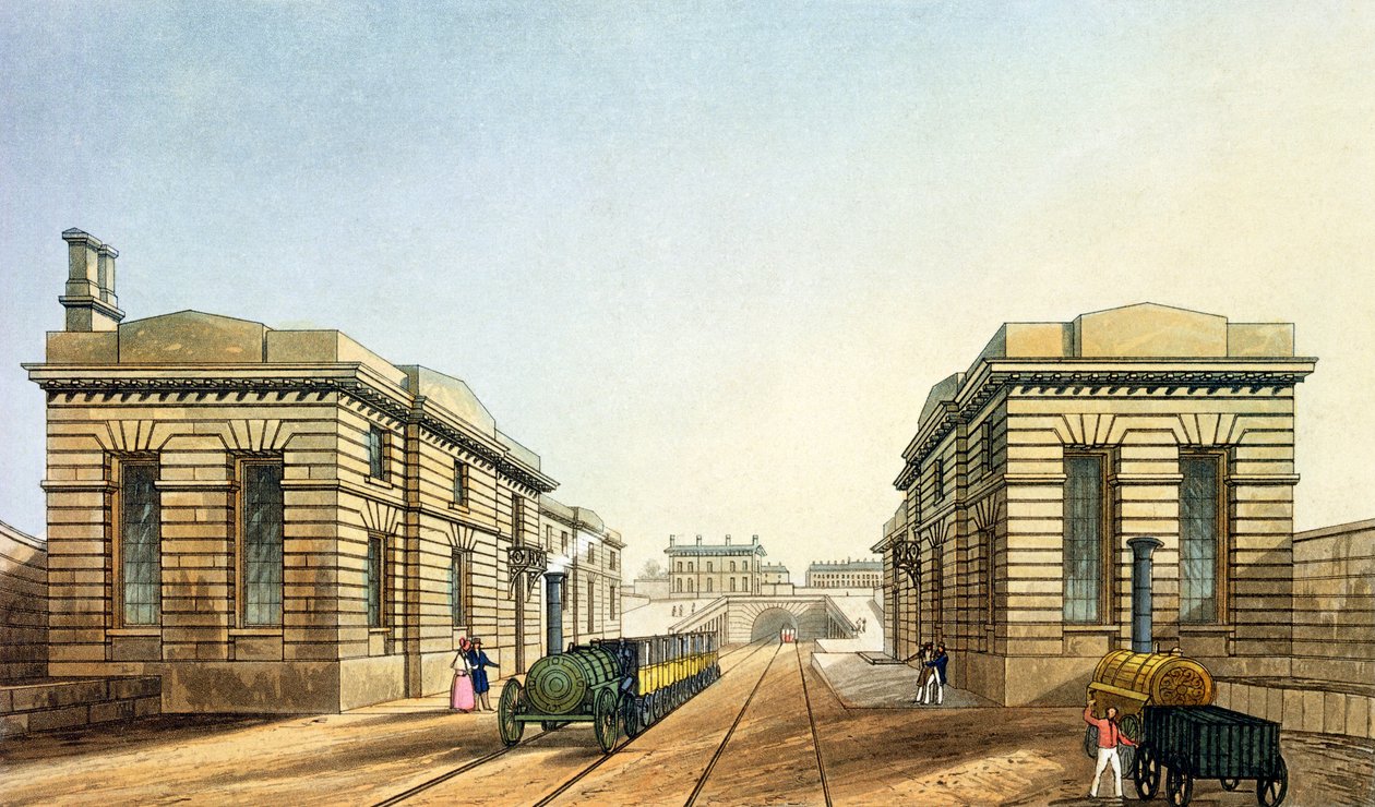 Estação do monte da borda, extremidade do túnel, &39;de Liverpool e de Manchester Railway&39;, gravada por John Harris, bar. por Ackermann und Co., 1836 de S. Kelper