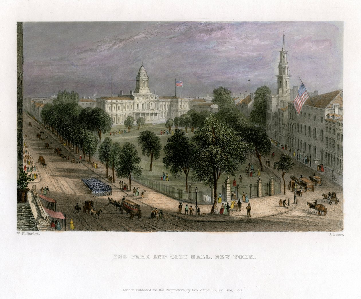 The Park and City Hall, Nova York, EUA, 1838. de S. Lacey