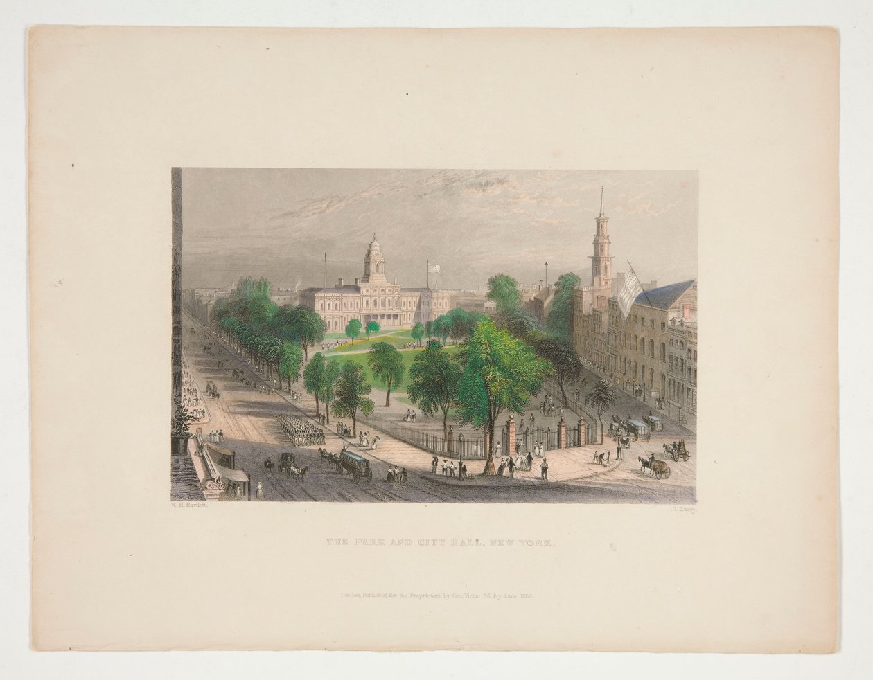 The Park and City Hall, Nova York, ilustração para Nathaniel Parker Willis de S. Lacey