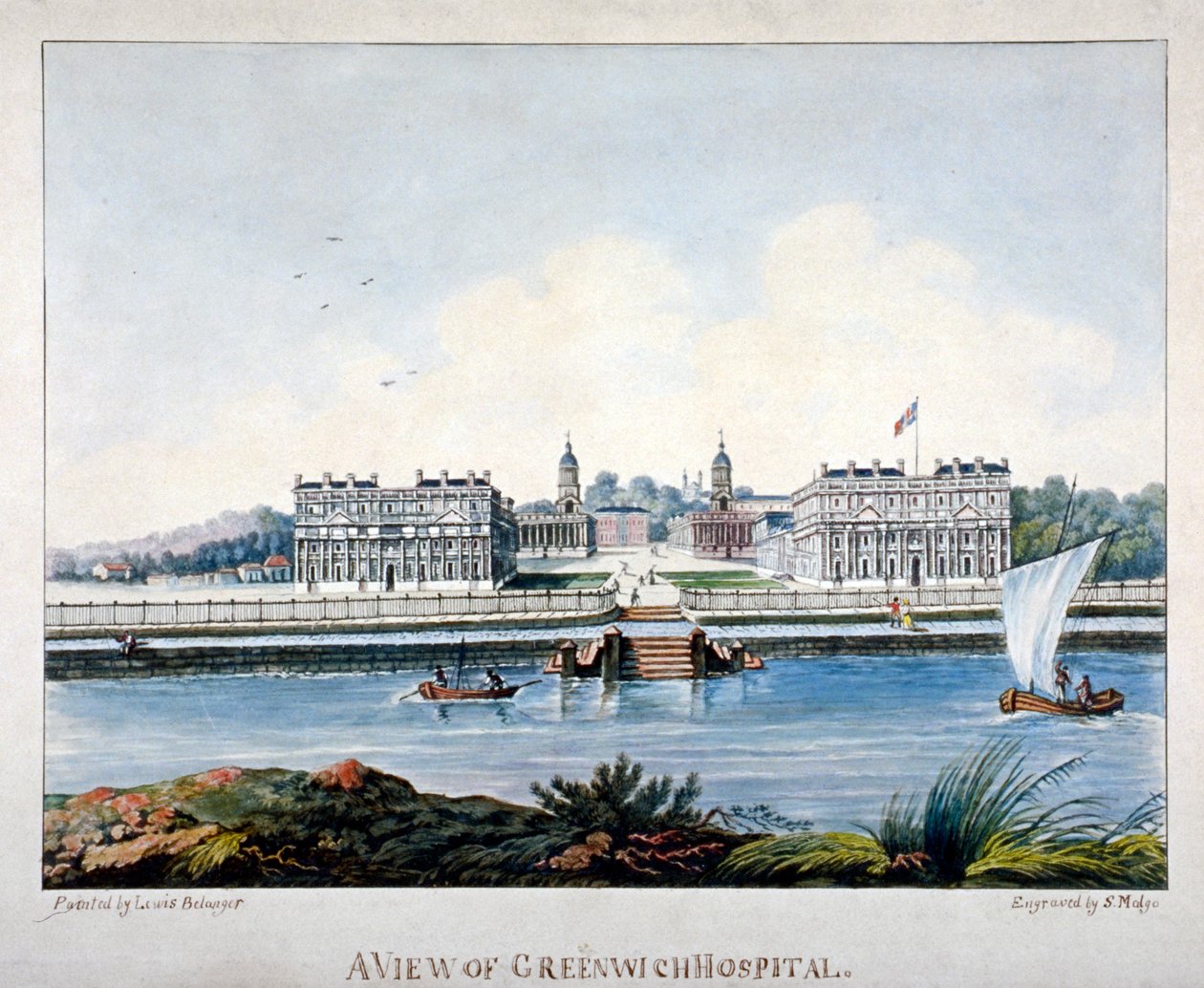 Vista do Hospital de Greenwich da Ilha dos Cães, Londres, c1800 de S Malgo