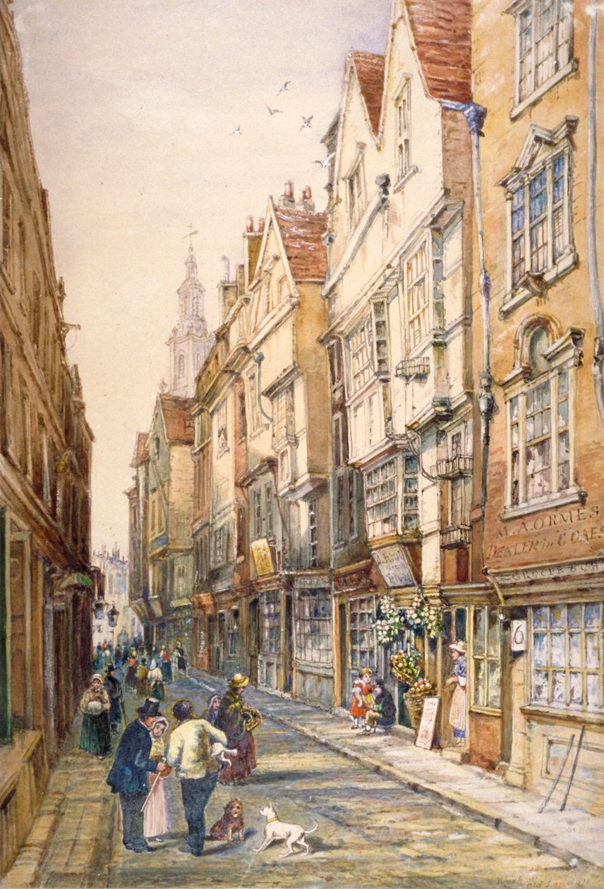 Edifícios em Wych Street, incluindo o Rising Sun Tavern, Westminster, Londres, c1860 de S Read