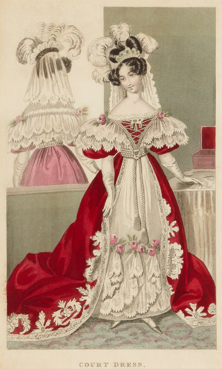 Vestido de tribunal, c.1831 (gravura colorida à mão) de S. Robinson