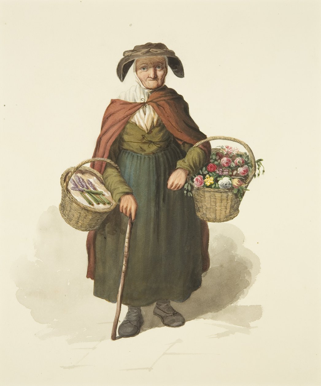 Old Kingswood Flower Seller, c.1828 (lápis e aquarela sobre papel) de S. or D. A. Peters