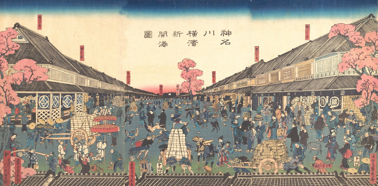“O Porto Recém-Aberto de Yokohama na Prefeitura de Kanagawa”, 2º mês, 1860. de Sadahide Utagawa