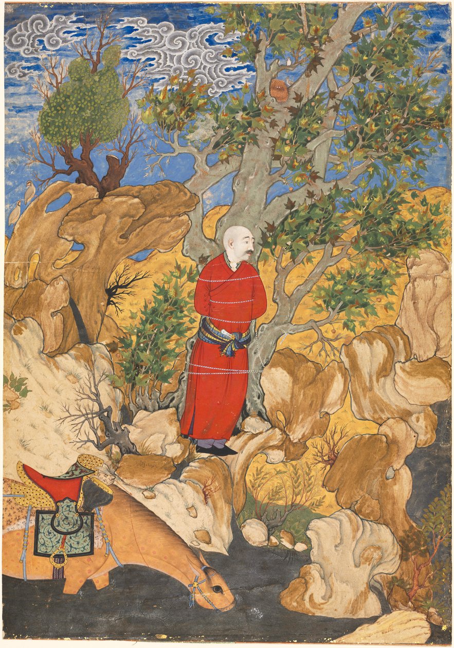 Aulad amarrado a um plátano, de um Shahnama por Firdausi, 1575-1600. de Sadiqi Bek