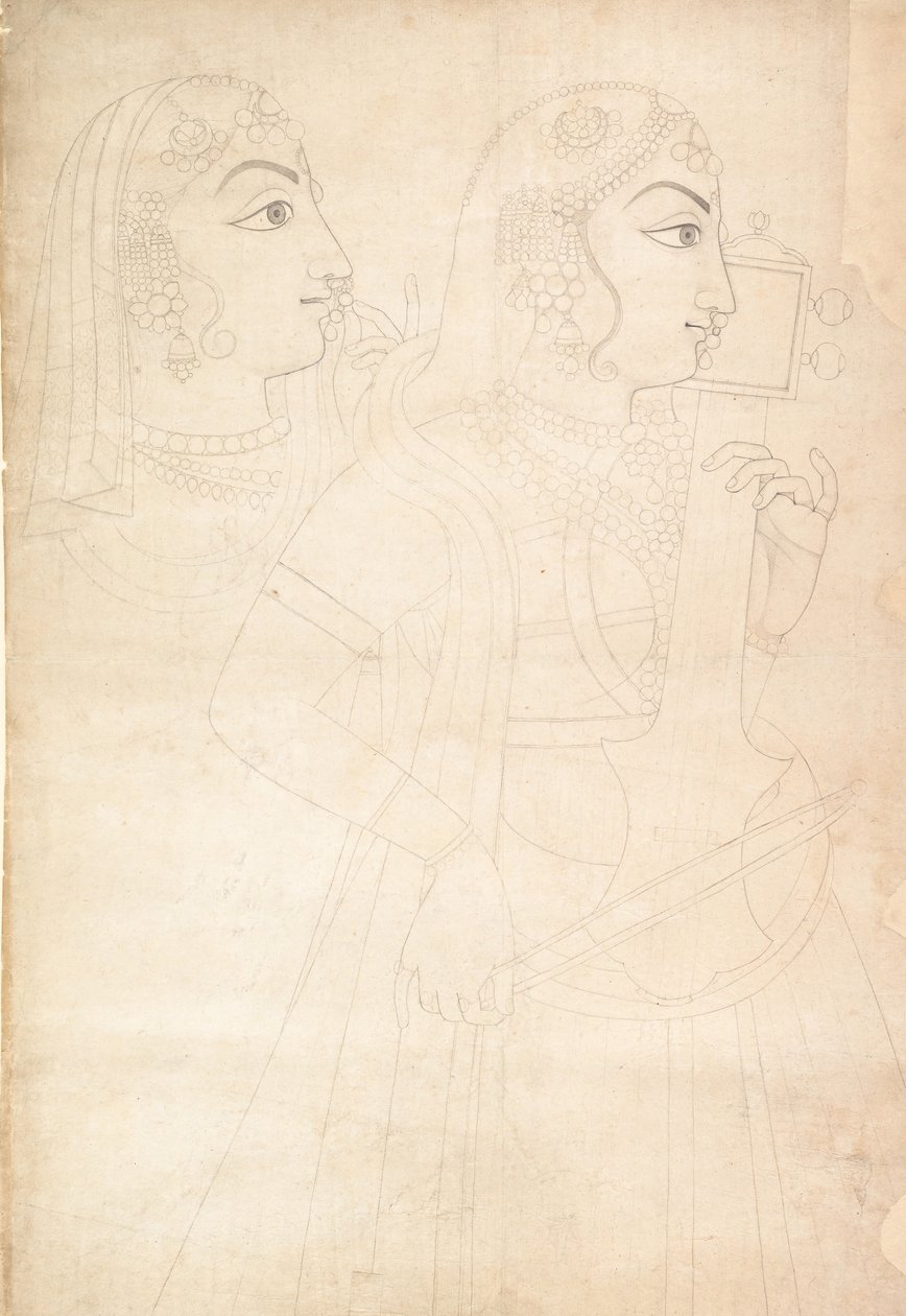 Cantora e jogadora de Sarinda, ca. 1800. de Sahib Ram