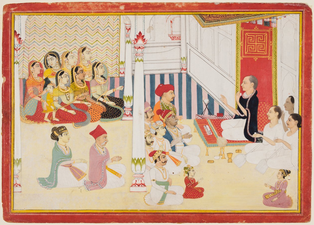 Professor Svetambara Jain dando instruções, c. 1750-60. de Sahib Ram