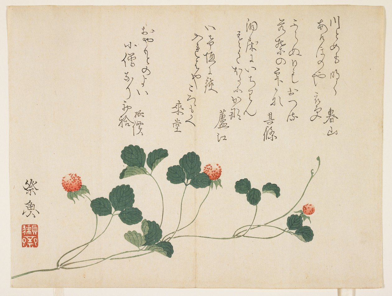 Framboesas (impressão de woodblock de cor) de Saigyo
