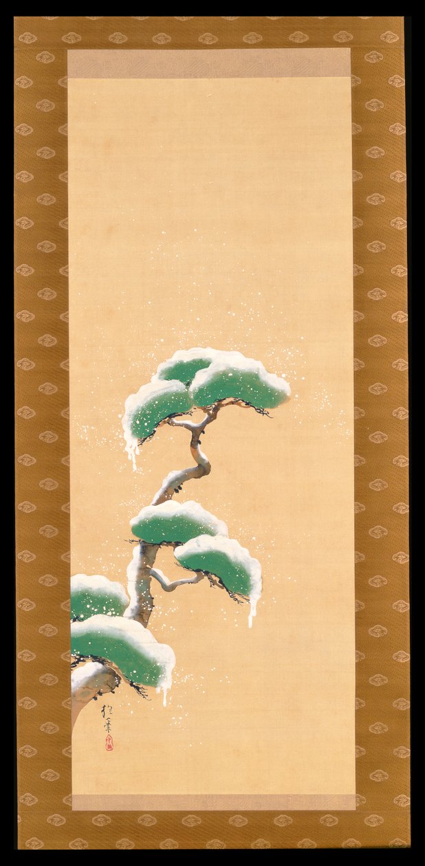 Pergaminho de suspensão retratando um pinto de neve, de um tríptico das três estações, japonês, início do século XIX de Sakai Hoitsu