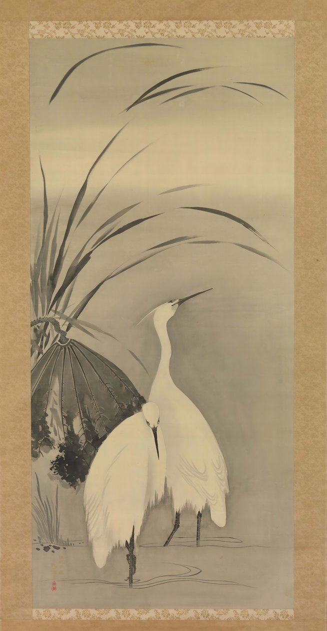 Duas garças e lótus, 1761-1828. de Sakai Hoitsu