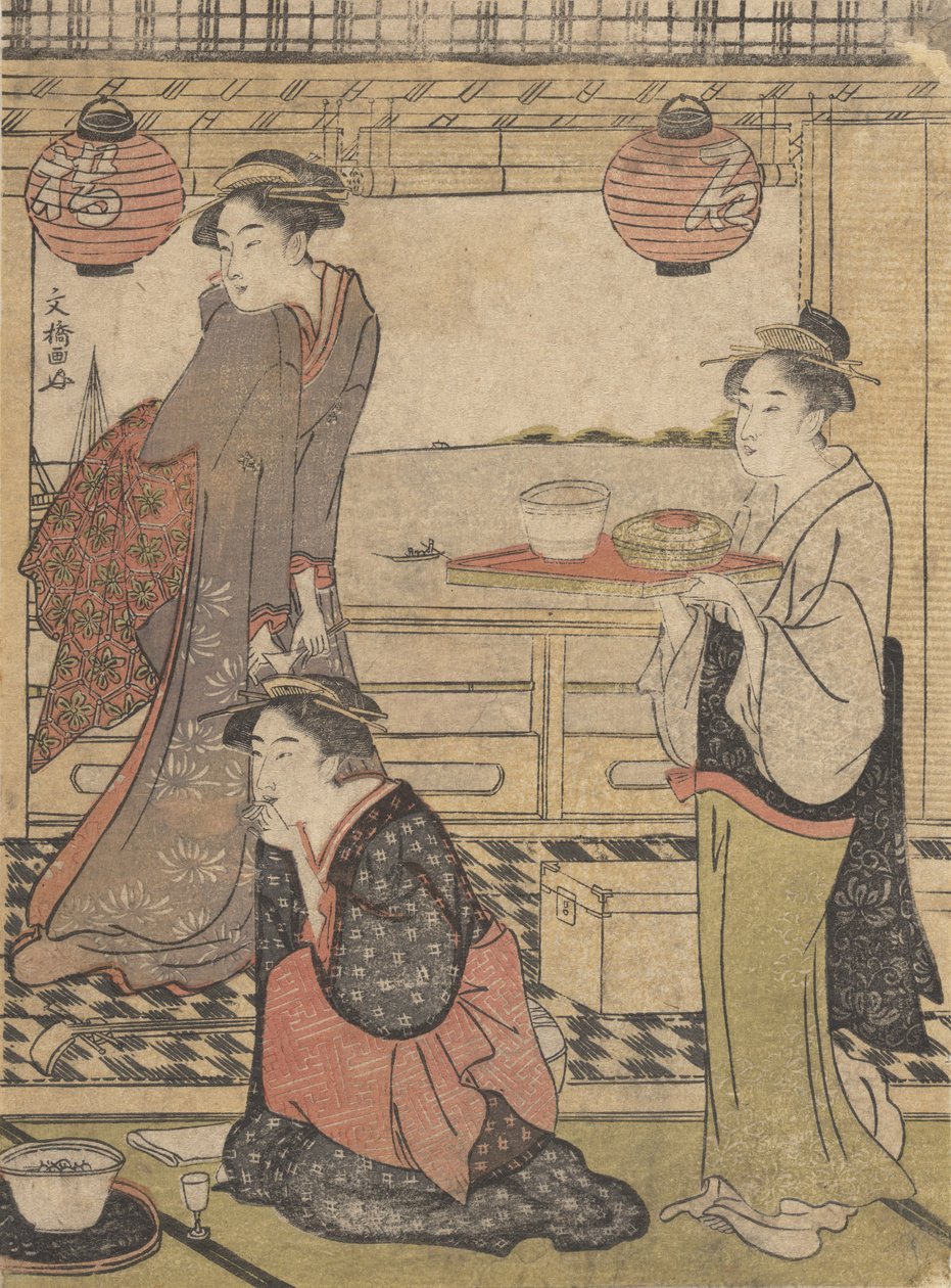 Um entretenimento em Shinagawa, ca. 1788., c. 1788. de Sakuragawa Bunkyo