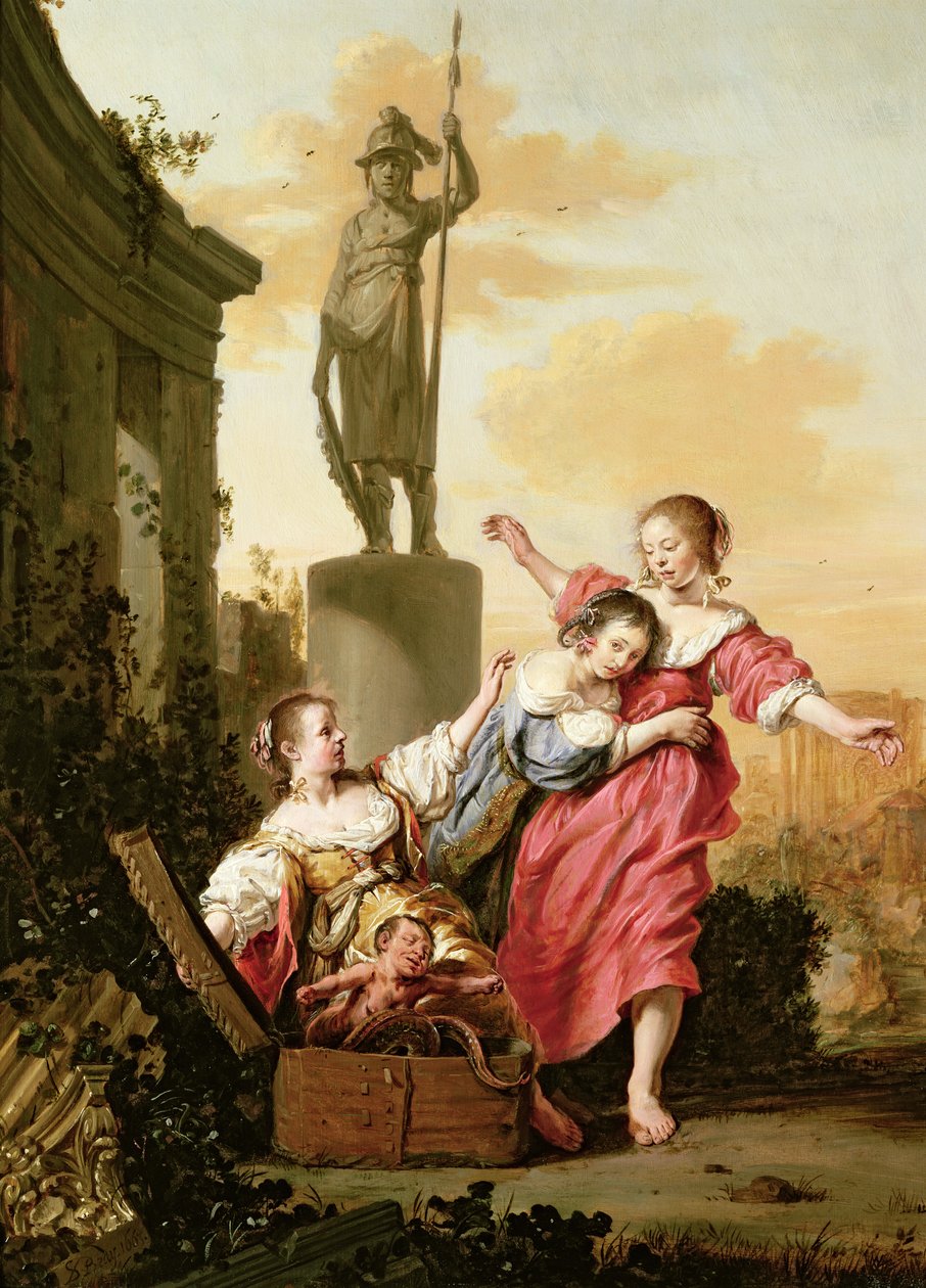 As três filhas de Cecrops descobrindo Erichthonius de Salomon de Bray
