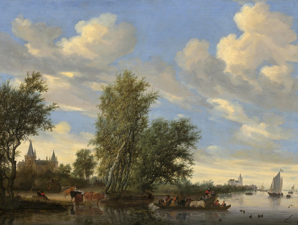 Paisagem do rio com balsa de Salomon van Ruisdael or Ruysdael