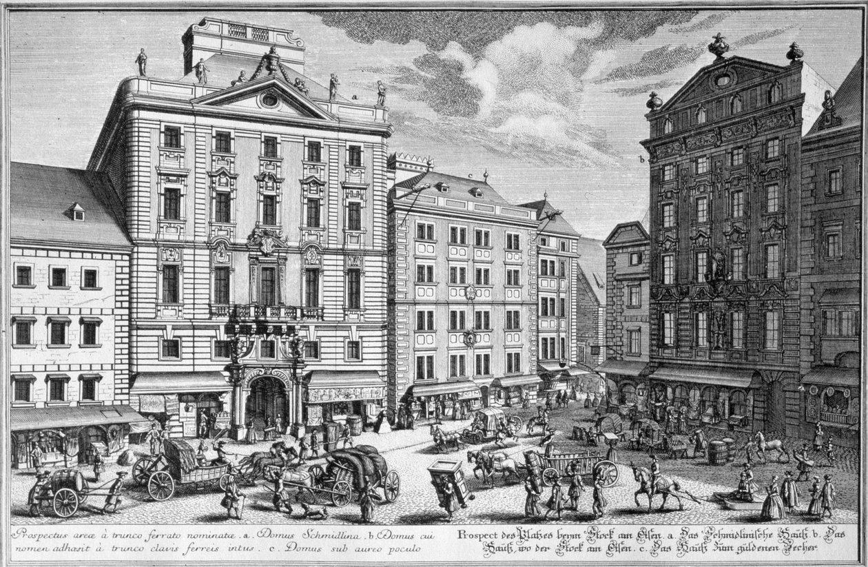 Vista da Stock-im-Eisen-Platz, Viena, gravada por Karl Remshard (1678-1735) de Salomon Kleiner
