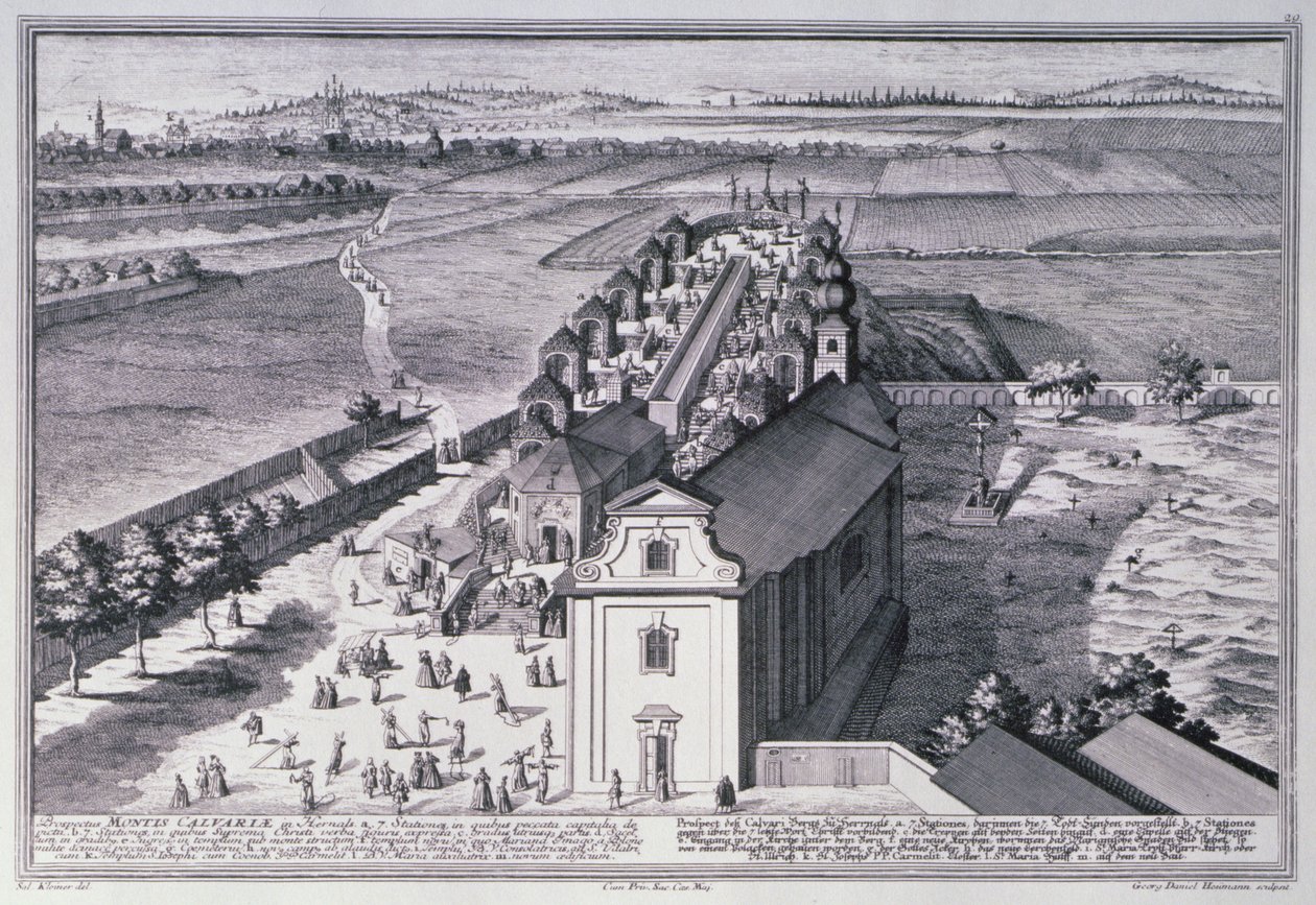 Vista do Monte do Calvário, perto de Viena, gravada por Georg-Daniel Heumann (1691-1759) de Salomon after Kleiner