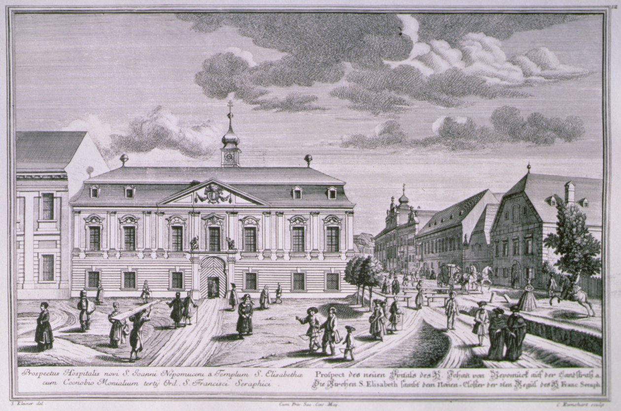 Vista do novo hospital de São João Nepomuceno, Viena, gravado por Karl Remshard (1678-1735) de Salomon after Kleiner