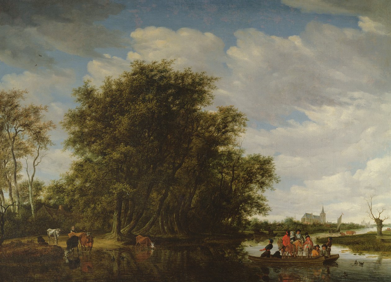 Uma paisagem do rio com figuras em um ferry-boat de Salomon van Ruisdael or Ruysdael