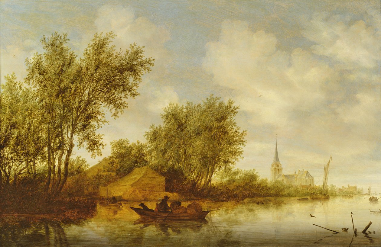 Paisagem do rio com a igreja de Salomon van Ruisdael or Ruysdael