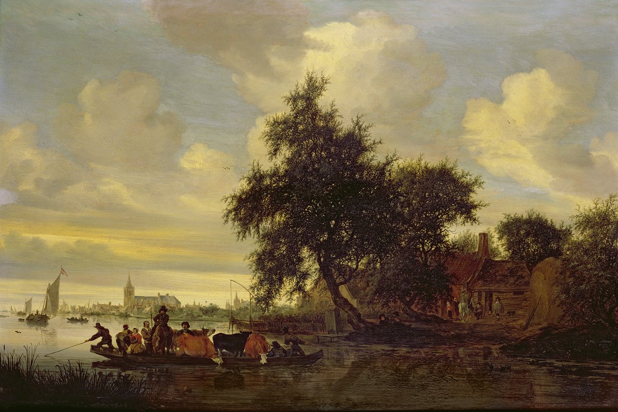 Paisagem do rio com balsa, 1633 (óleo) de Salomon van Ruisdael or Ruysdael