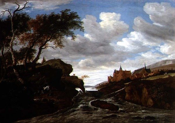 Paisagem Rochosa com uma Cachoeira, 1665 de Salomon van Ruisdael or Ruysdael